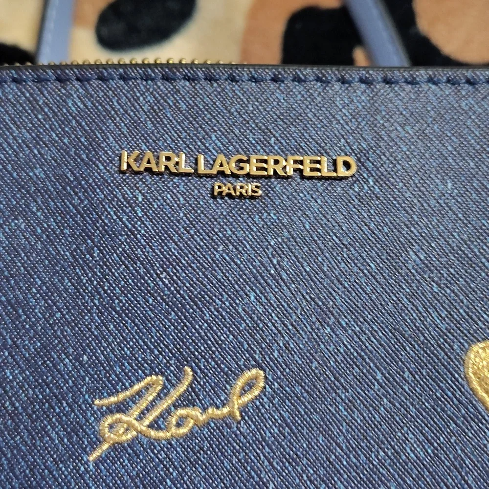 Karl Lagerfeld Navy Tote with Gold and Red Accents - Picture 3 of 9